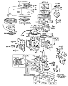 Cylinder, Gears, Mufflers Diagram and Parts List for 80506-0137-XX  Briggs and Stratton Engine